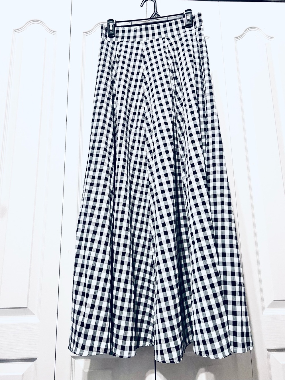 Gingham Black/White Maxi Skirt- Flared A-Line-Stretch-Zip Up back-Vintage-Med?